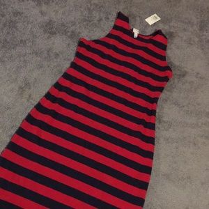 Stretchy red and navy striped dress
